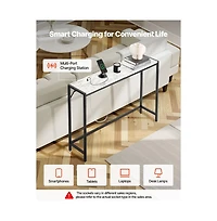 Slickblue Slim Marble Console Sofa Table with Charging Station, Triangular Support, Entryway Furniture