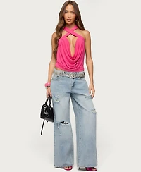 Edikted Women's Maise Backless Cowl Neck Crisscross Top