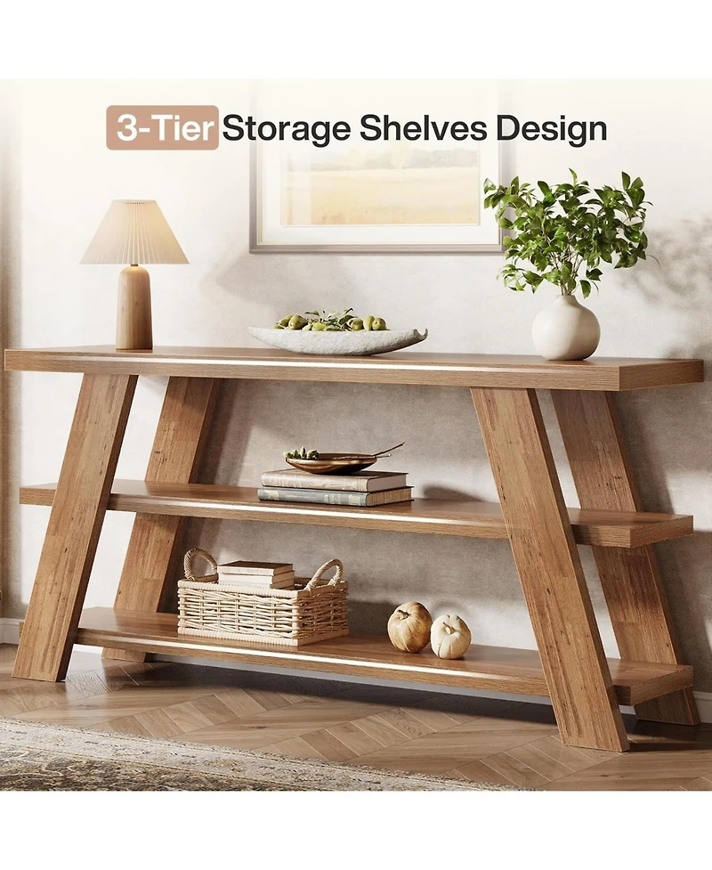 Slickblue Entryway Console Table with 3-Tier Storage Shelves for Farmhouse Decor
