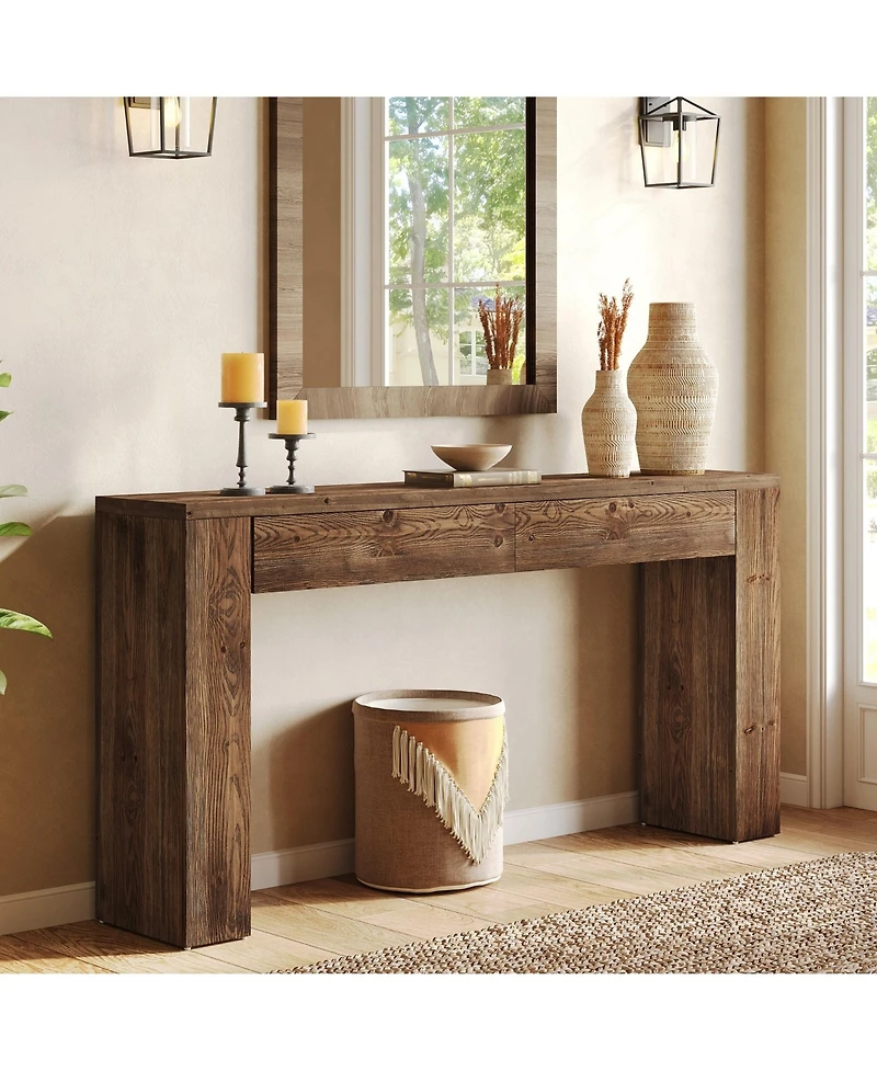Slickblue 63" Solid Wood Console Table with Hidden Storage Drawers