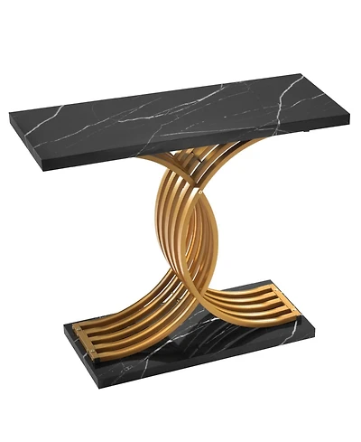 Slickblue Narrow Entryway Console Table, Modern Sofa Table with Wood Top and Metal Legs for Living Room