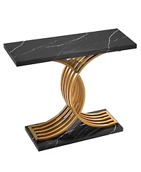 Slickblue Narrow Entryway Console Table, Modern Sofa Table with Wood Top and Metal Legs for Living Room