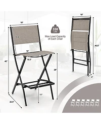 Gymax Set of 6 Folding Bar Stools Patio Sling Chairs with Backrest Humanized Footrest Coffee