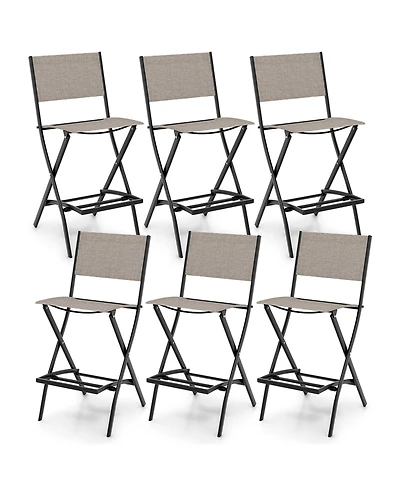 Gymax Set of 6 Folding Bar Stools Patio Sling Chairs with Backrest Humanized Footrest Coffee