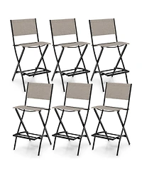 Gymax Set of 6 Folding Bar Stools Patio Sling Chairs with Backrest Humanized Footrest Coffee