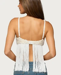 Edikted Women's Petrah Sequin Fringed Scoop Neck Bra Top