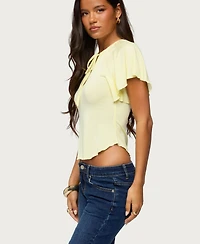 Edikted Women's Roye Keyhole Tie-Front Flutter Top