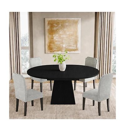 homfan 47"-63" Extendable Round Dining Table for 4-6 - Thickened Top and Square Pedestal Base, Modern (Table Only)
