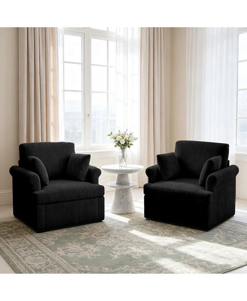 homfan Mid Century 360 degrees Swivel Armchair with 2 Pillows,Modern Chair Corduroy Ergonomic Lounge Reading Chairs