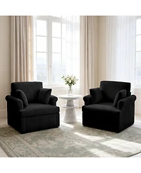 homfan Mid Century 360 degrees Swivel Armchair with 2 Pillows,Modern Chair Corduroy Ergonomic Lounge Reading Chairs