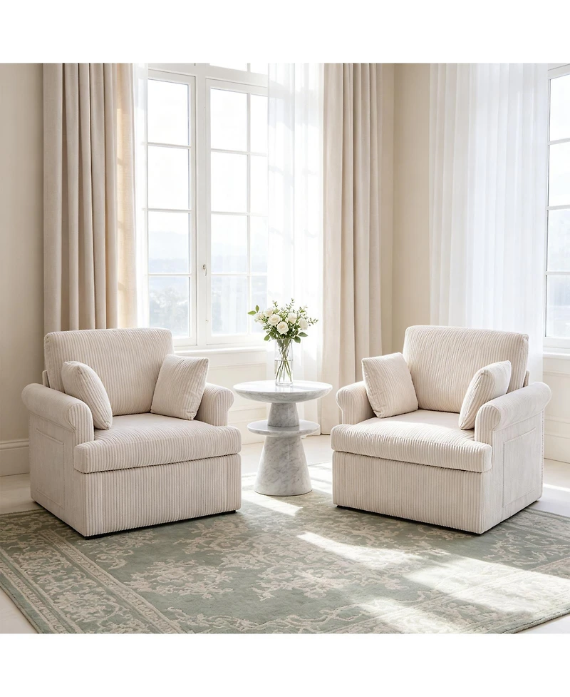 homfan Mid Century 360 degrees Swivel Armchair with 2 Pillows,Modern Chair Corduroy Ergonomic Lounge Reading Chairs