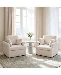 homfan Mid Century 360 degrees Swivel Armchair with 2 Pillows,Modern Chair Corduroy Ergonomic Lounge Reading Chairs