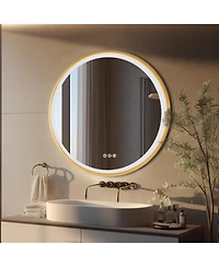 Luvodi 24" Round Metal Framed Lighted Mirror Anti-Fog for Bathroom