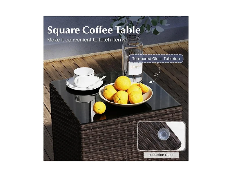 Boyel Living 3 Pieces Outdoor Conversation Set with Cushioned Seat and Glass Tabletop