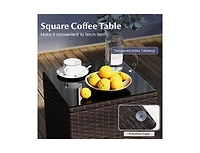 Boyel Living 3 Pieces Outdoor Conversation Set with Cushioned Seat and Glass Tabletop