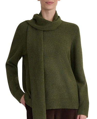 Jones New York Women's Detachable Fringe Scarf Turtleneck Sweater