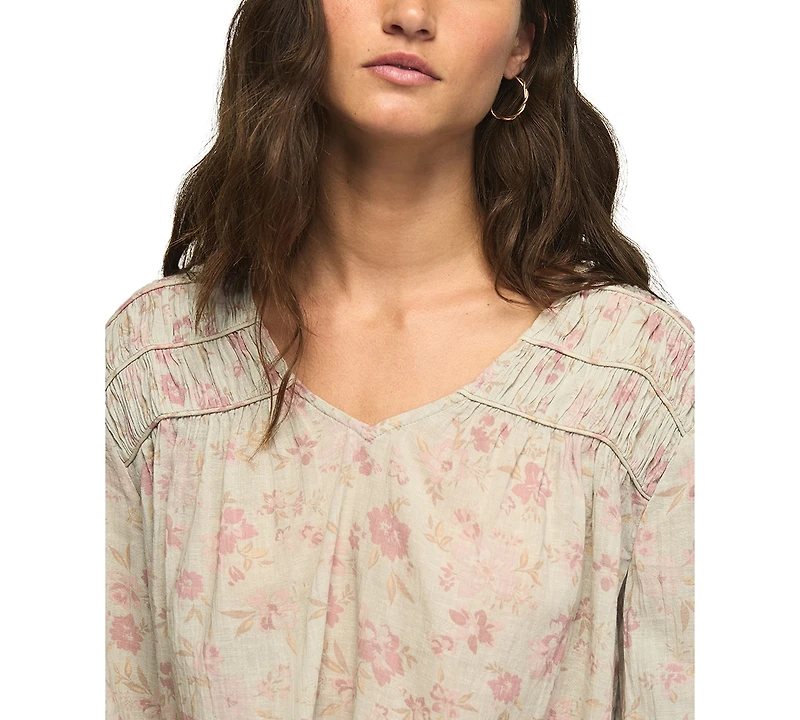 Lucky Brand Women's Ruched Floral-Print Peasant Blouse