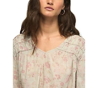 Lucky Brand Women's Ruched Floral-Print Peasant Blouse
