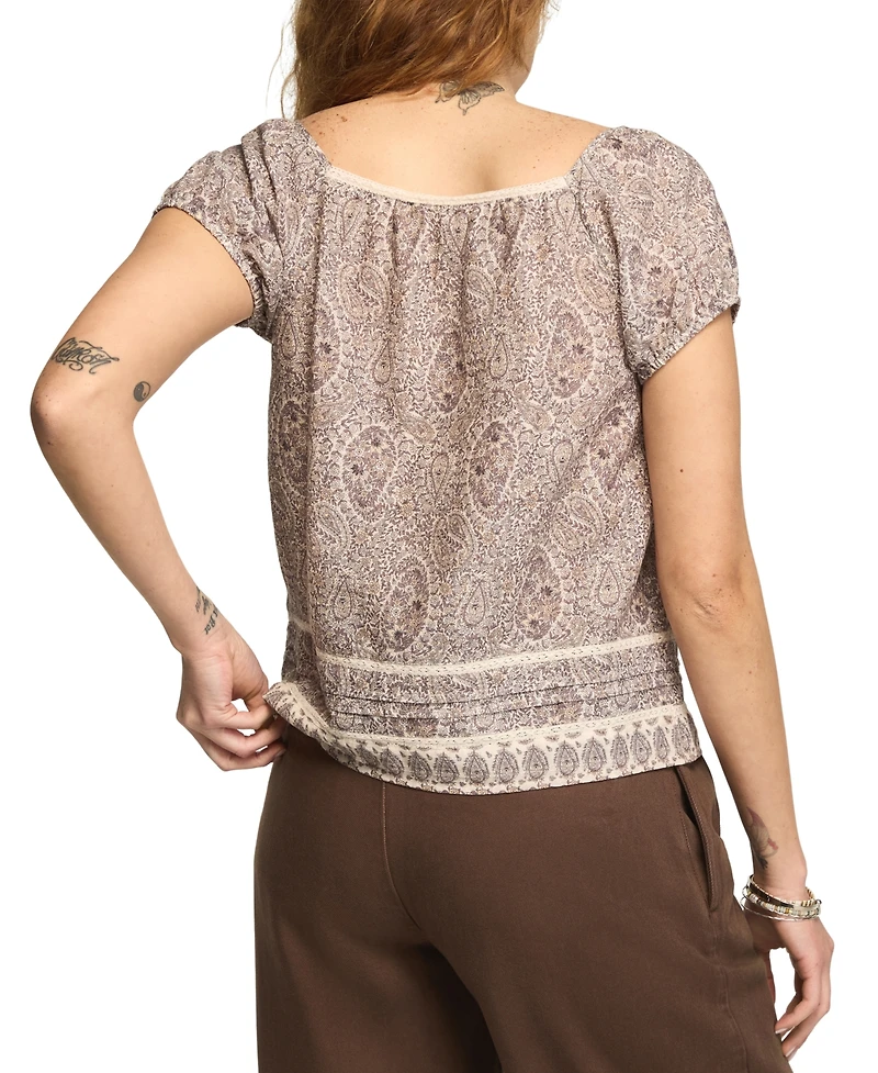 Lucky Brand Women's Cap Sleeve Lace Peasant Top