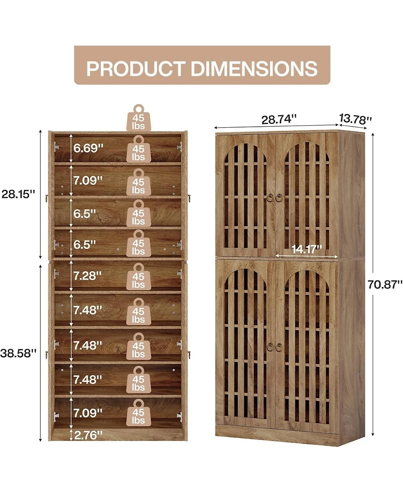 Tribesigns 70.86" Tall Bookcase with 4 Slatted Doors: 9-tier Farmhouse Bookshelf with Storage Shelves Cabinet for Home Office, Living Room