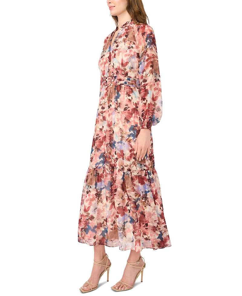 Msk Women's Floral Long-Sleeve V-Neck Maxi Dress