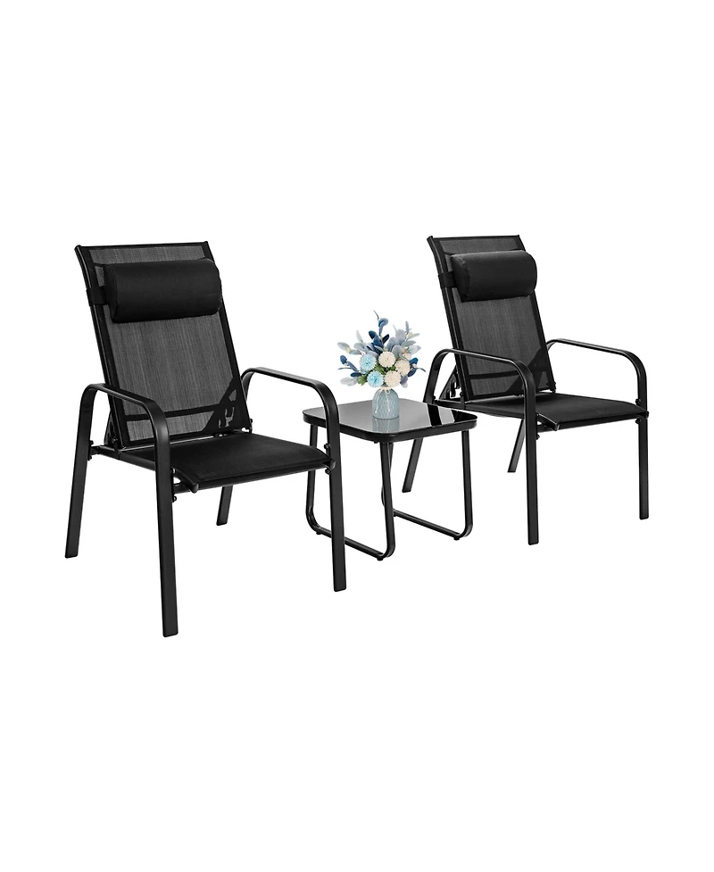 Gymax 3Piece Outdoor Bistro Set Patio Conversation with Adjustable Backrest