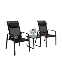 Gymax 3Piece Outdoor Bistro Set Patio Conversation with Adjustable Backrest