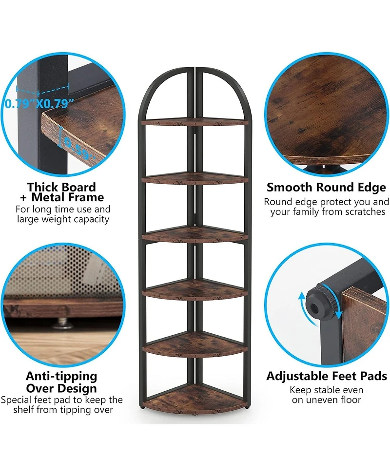 Tribesigns 6-Tier 71" Tall Corner Bookshelf