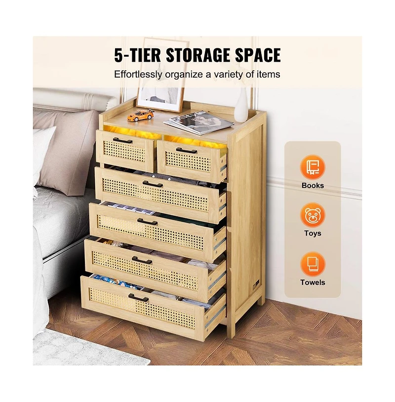 Slickblue Modern 5 Drawer Rattan Dresser for Bedroom and Hallway