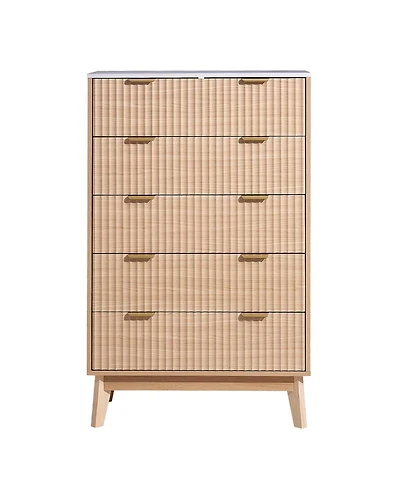 Slickblue 5 Drawer Fluted Dresser with Storage for Bedroom and Hallway