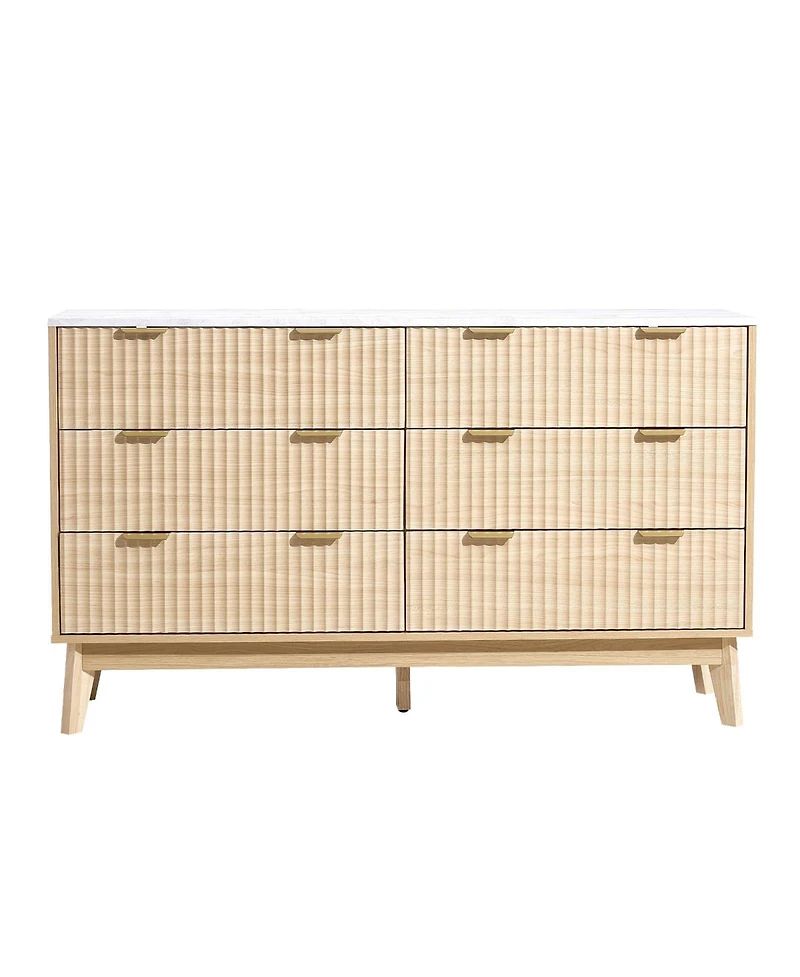 Slickblue 6 Drawer Fluted Dresser Chest for Bedroom and Living Room