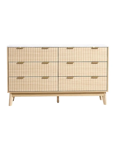 Slickblue 6 Drawer Fluted Dresser Chest for Bedroom and Living Room