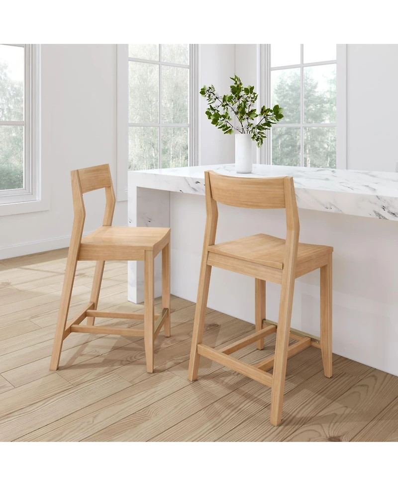 Plank+Beam 38 Inch Counter Height Chair, Solid Wood Dining Chair for Kitchen Island, Breakfast Barstool Seating