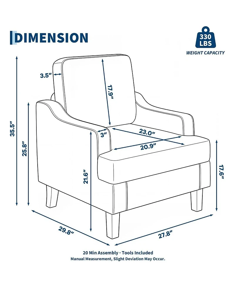 gaomon 2 Piece Modern Chenille Accent Sofa Chair, Armchair for Living Room and Bedroom