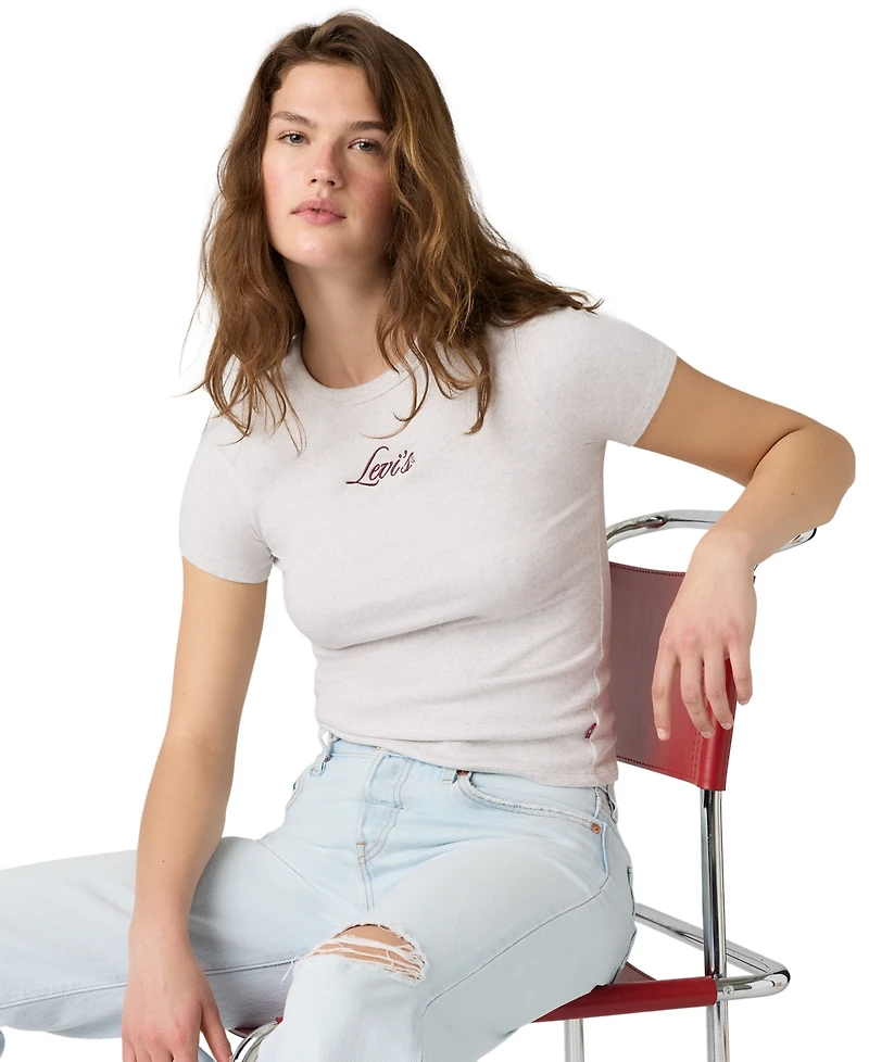 Levi's Women's Hayes Short-Sleeves Tee Rib-Knit Embroidered Logo T-Shirt