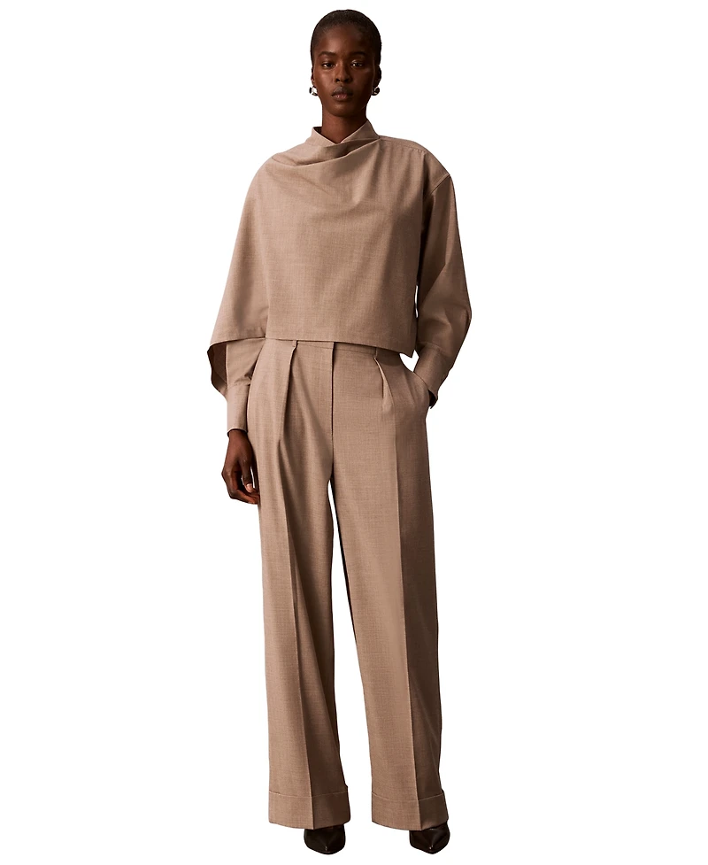 Calvin Klein Women's High-Rise Wide-Leg Pleated Pants