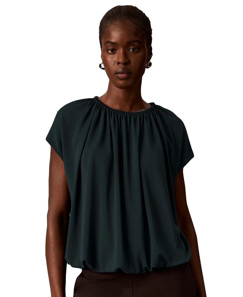 Calvin Klein Women's Shirred Extended-Shoulder Short-Sleeve Blouse