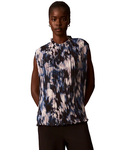 Calvin Klein Women's Mock Neck Sleeveless Printed Blouse
