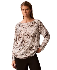 Calvin Klein Women's Boat Neck Button-Front Long-Raglan-Sleeve Blouse