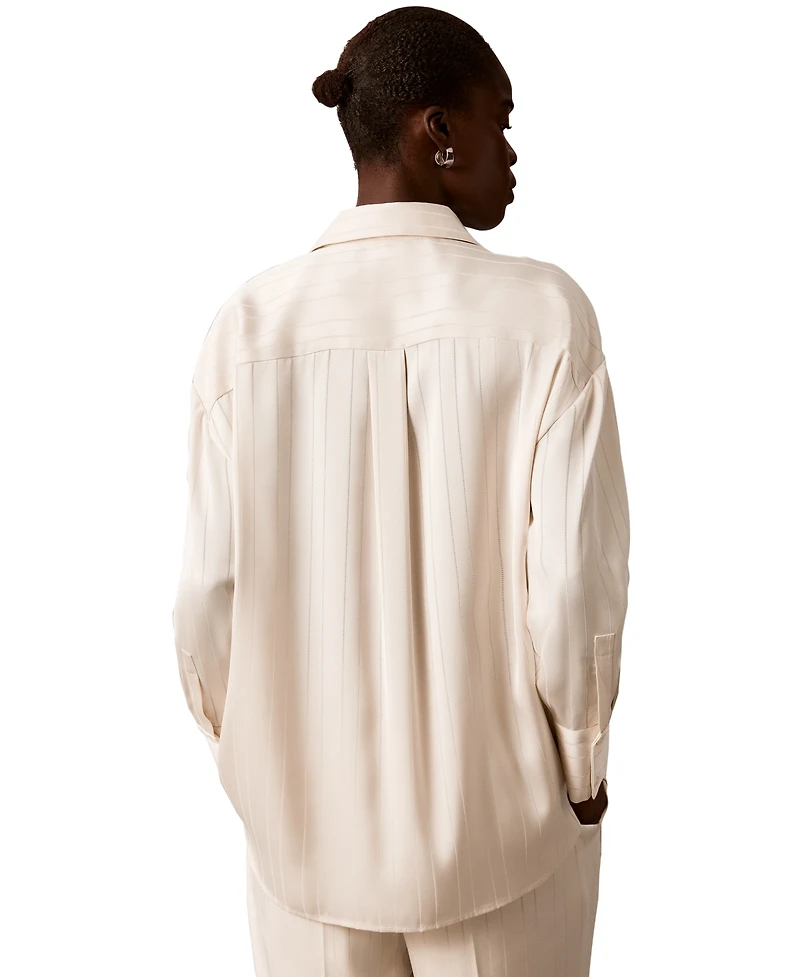 Calvin Klein Women's Satin-Stripe Long-Sleeve Blouse