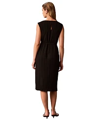 Calvin Klein Women's Belted Pleated Boat Neck Midi Dress