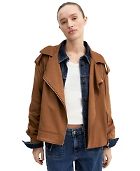 Emme Marella Women's Velvety-Finish Asymmetric-Zip Biker Jacket
