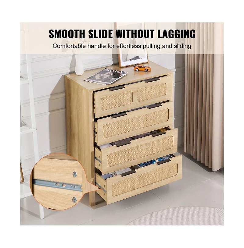 Slickblue 4 Drawer Rattan Dresser with Spacious Storage for Bedroom