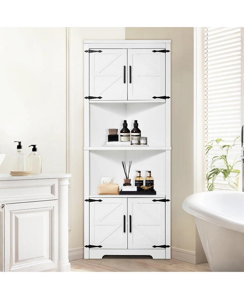 Slickblue 68" Corner Storage Cabinet with 4 Wooden Doors and Shelves