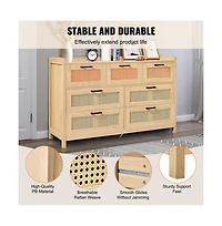 Slickblue 7 Drawer Rattan Dresser with Led Light and Storage