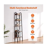 Slickblue Tall Narrow Metal Bookcase with Rustic Open Shelves