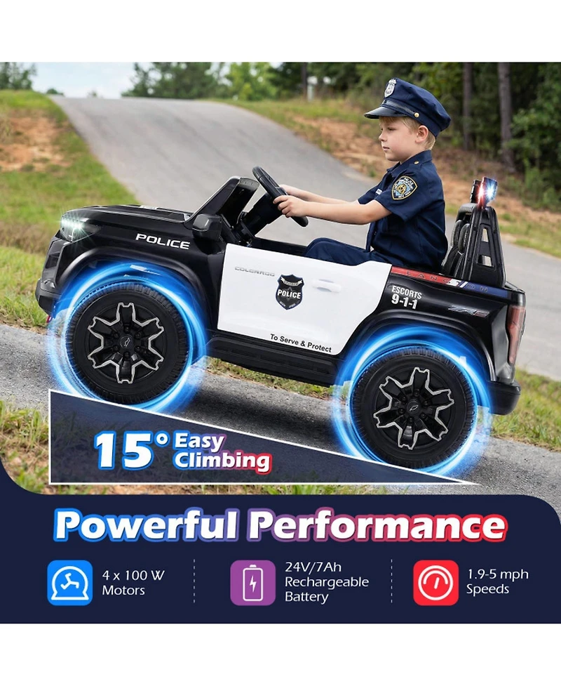 Hongge 24V 2-Seater Kids Ride-On Police Car with 4WD and Remote Control, Ages 3-8