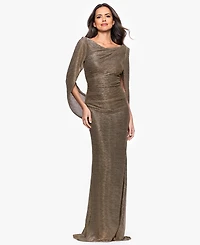 Betsy & Adam Petite Mother of Bride Metallic-Crinkle Long-Sleeve Gown