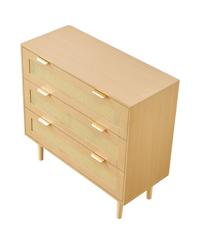 Slickblue 3 Drawer Rattan Dresser with Storage for Bedroom and Hallway