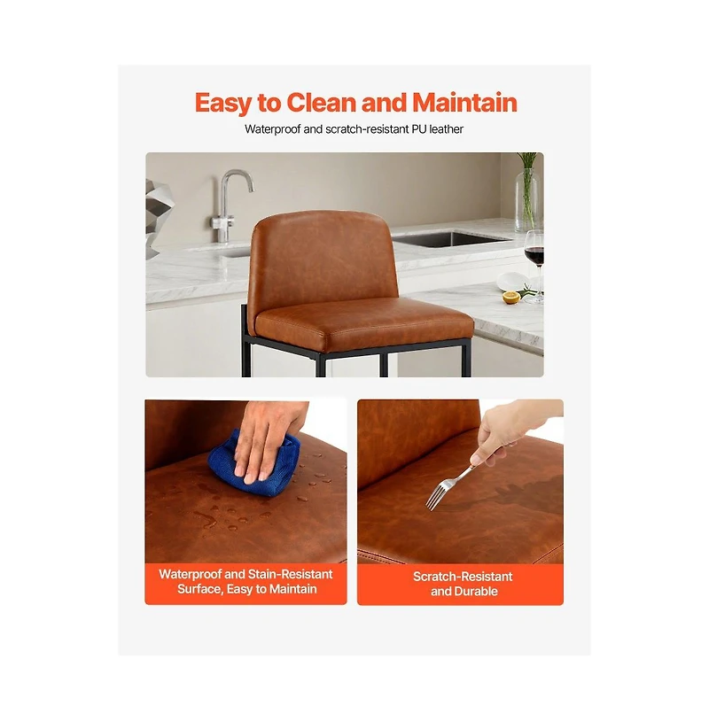 Slickblue Set of 4 27 Inch Pu Leather Counter Bar Stools with Backrest